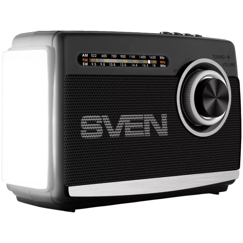 Speaker SVEN SRP-155, black (3W, Bluetooth, FM/AM/SW, USB, microSD, flashlight, battery)
