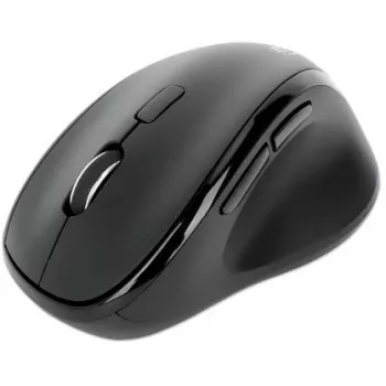 Manhattan Ergonomic Wireless Mouse, Right Handed, Adjustable 800/1200/1600dpi, 2.4Ghz (up to 10m), Six Button with Scroll Wheel, Combo USB=A and USB-C receiver, Black, AA battery (included), Three Year Warranty