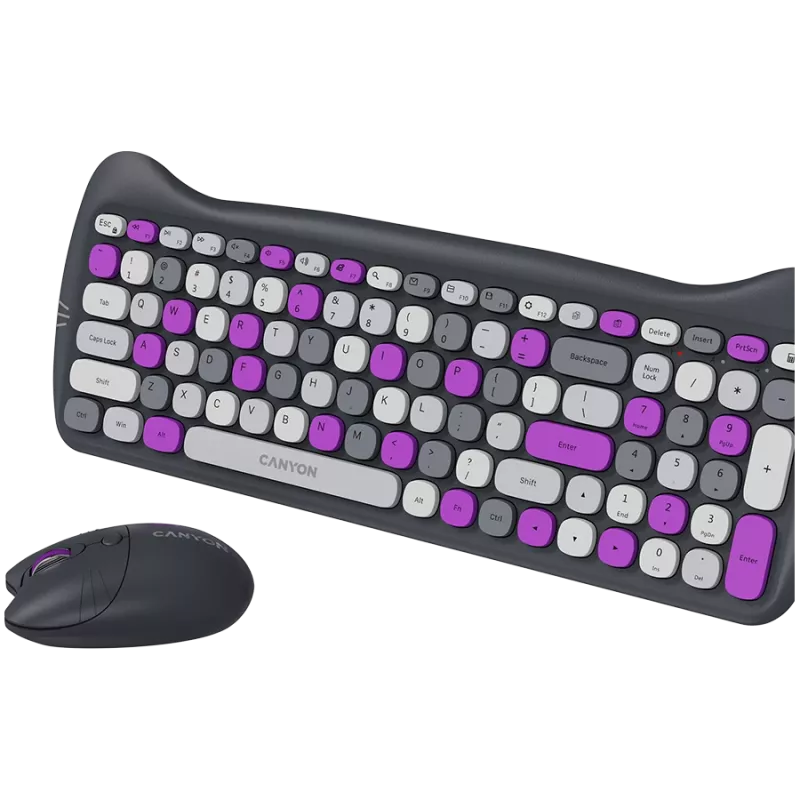Wireless keyboard and mouse set CANYON HSET-W6 Kitty Edition – violet