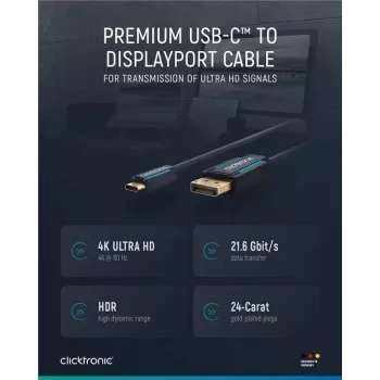 USB-C to DP Cable. M/M. Blue. 1.0m - Cable - Digital/Data (44931)