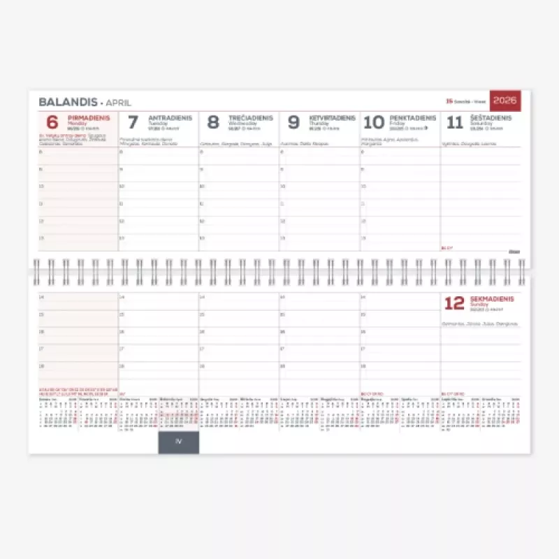 Horizontal table calendar Memo PVC 2026m. Black