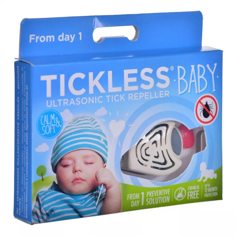 Ultrasonic tick repeller TICKLESS PRO-104BE for pets — wearable, battery-powered, waterproof, 1.5 m range, beige