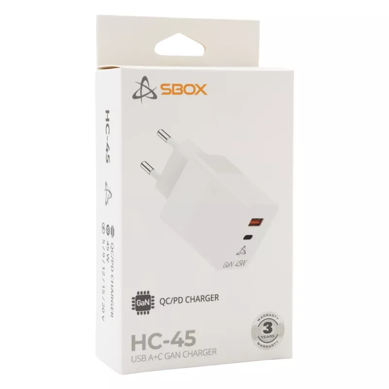SBOX Home Charger HC-45 45W GaN dual-input wall charger