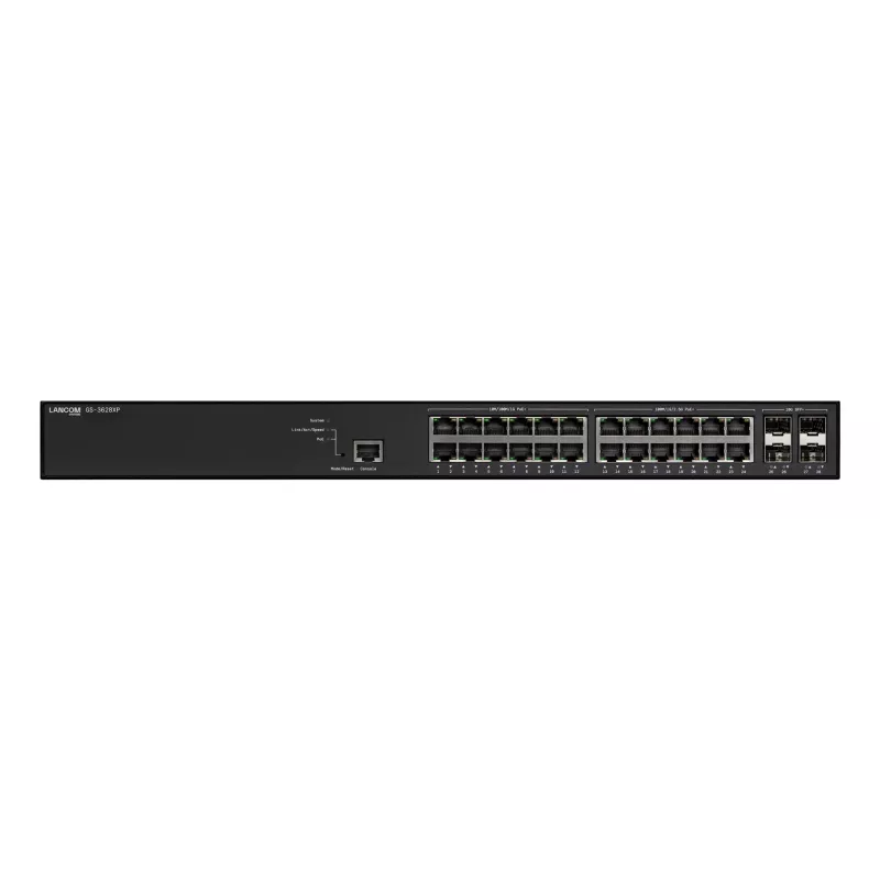 Managed LANCOM GS-3628XP switch, 24× 2.5G RJ-45 ports, PoE, L2/L3, 1U rackmount