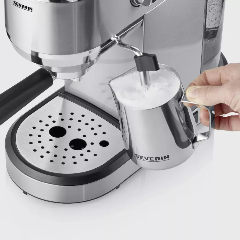 Espresso machine SEVERIN Newspresa KA 5997 — semi-automatic, 1 L water tank, 1350 W, ground coffee input, black/brushed steel/chrome