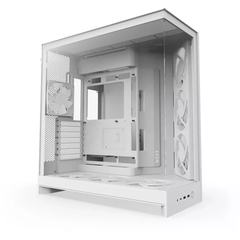 PC Midi Tower case NZXT H9 Flow RGB+ — White, supports ATX/EATX/Micro-ITX, tempered glass, 3x140mm front + 1x120mm rear fans