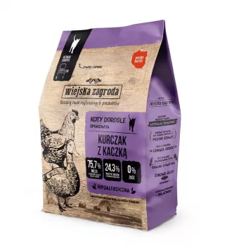 Dry cat food wiejskazagroda Chicken with Duck 400 g — adult cats, poultry recipe, protein 44%, fat 17%