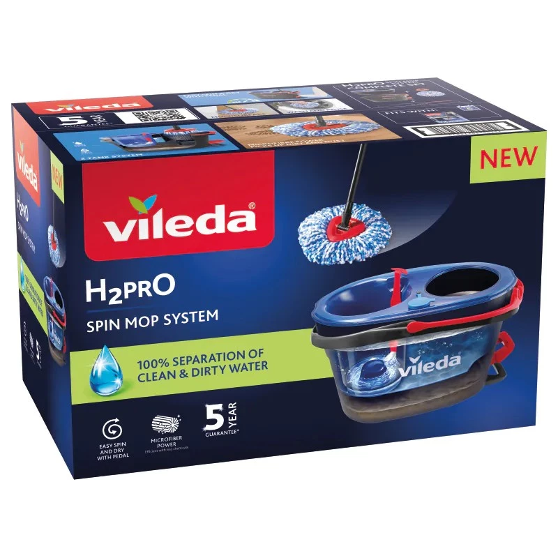 Floor mop VILEDA Microfibre 320 mm, telescopic handle 55–123 cm, washable, 360° rotating head, black/blue/red