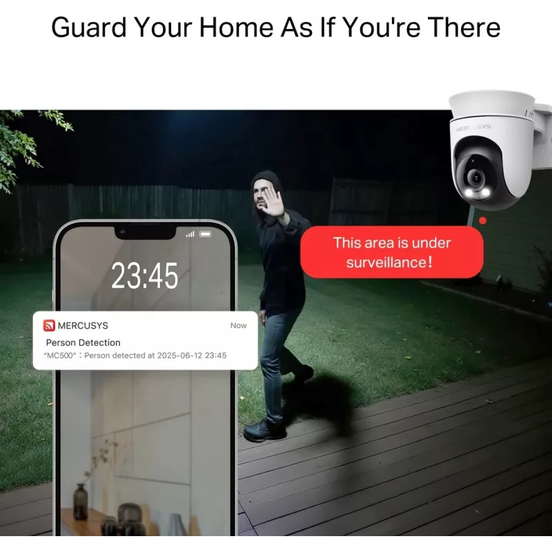 IP security camera MERCUSYS MC500 1080p WDR Wi‑Fi Outdoor Bulb IP65 PoE/DC 2‑way Audio 340° pan 9x optical zoom