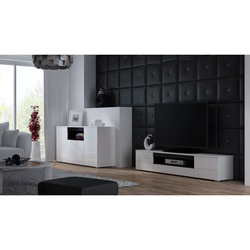 Cama TV stand VIVA 180 white/white gloss + black