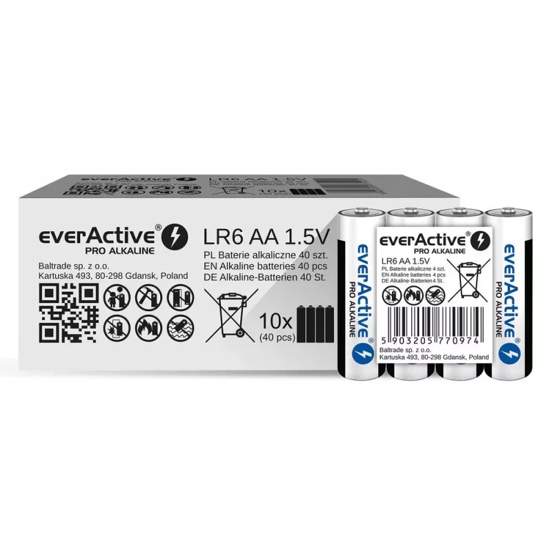 Alkaline batteries everActive LR6 AA pack of 4 — 1.5V, 3000mAh, 50.5×14.5mm