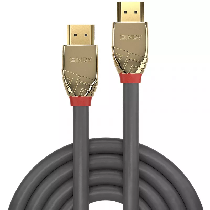Lindy 10m Standard HDMI Cable, Gold Line, 10 m, HDMI Type A (Standard), HDMI Type A (Standard), 4096 x 2160 pixels, Gold, Grey
