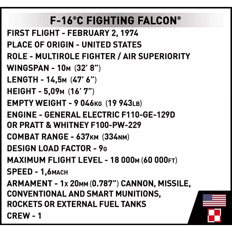 Construction set Cobi F-16C Fighting Falcon — 463 pieces, scale model building kit