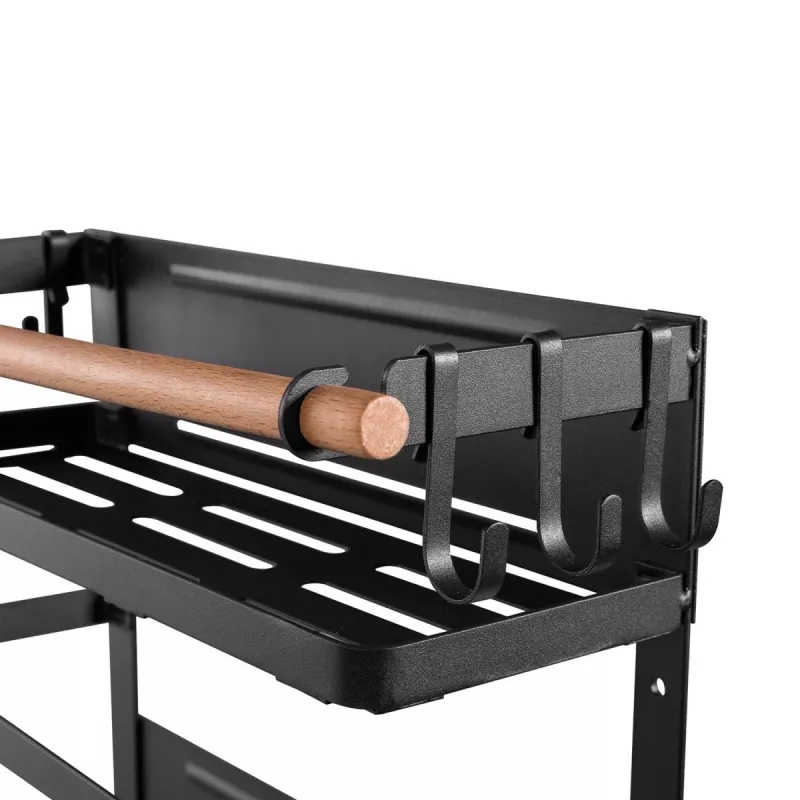 MACLEAN MC-910 Magnetic Kitchen Shelf Organizer with Towel Bar and 5 Hooks, Black, 5 kg Load Capacity