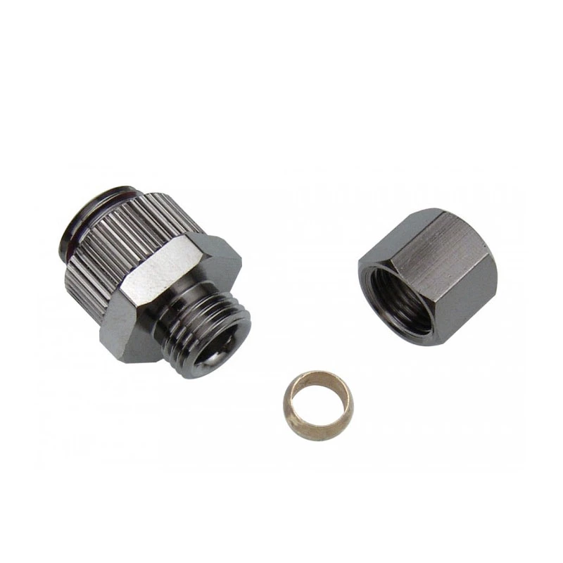 Compression fitting for copper tubes, Koolance NZL-CU06 — for 6 mm OD tubes to G 1/4 inch BSPP, silver