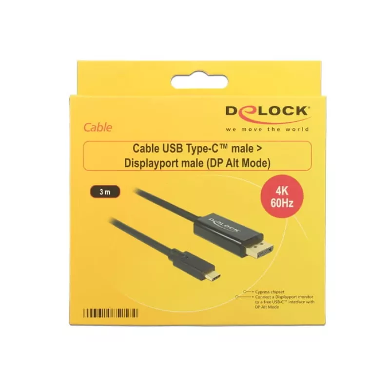 Delock Cable USB Type-C Plug > Displayport Plug (DP Alt Mode) 4K 60 Hz 3m black