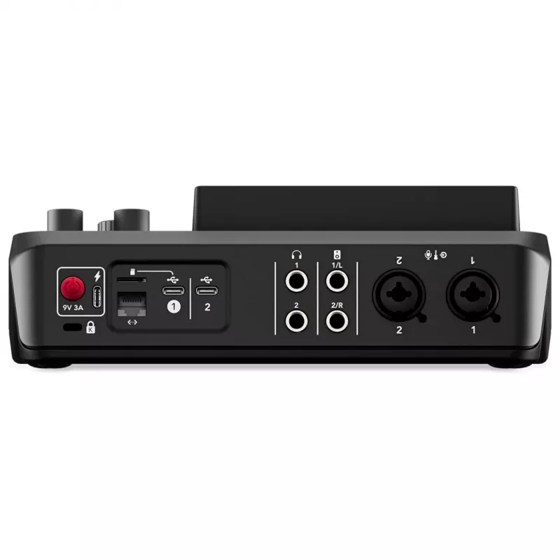 Studio controller RØDE Caster Duo Black — 2 combo XLR/TRS, 2 TRS line outs, 48 kHz, 24-bit, touchscreen, Wi‑Fi, Bluetooth