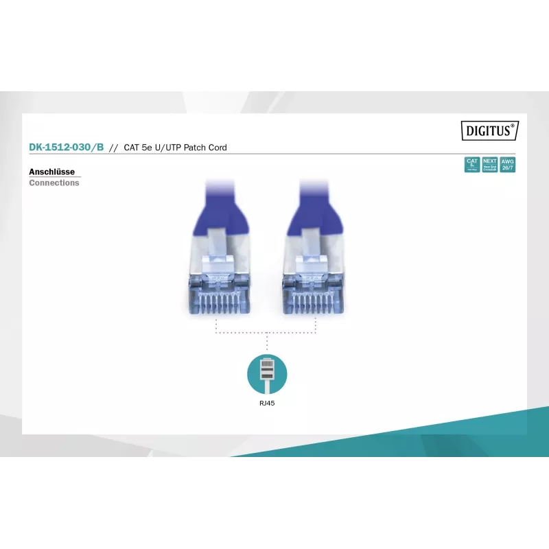 Patch cord U/UTP cat.5e PVC 3m blue