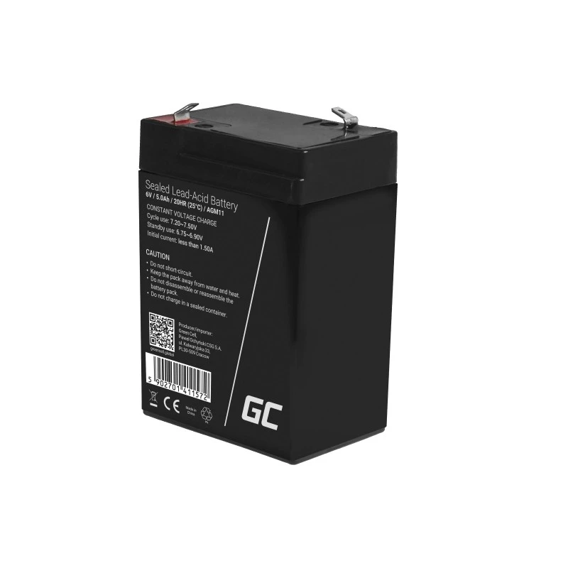UPS battery Green Cell AGM11 6 V 5 Ah Sealed Lead Acid (VRLA) single battery, 70×100×47 mm, 780 g