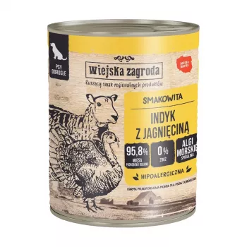 Wet dog food wiejskazagroda Turkey with lamb, 800 g, adult dogs, gluten- & soy-free