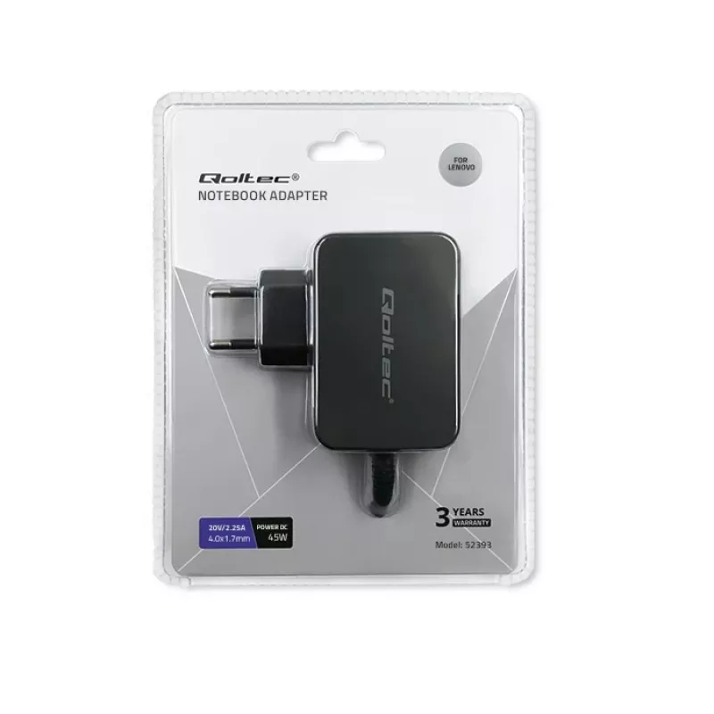 Power adapter QOLTEC 45W 20V 2.25A for portable devices, model 52393