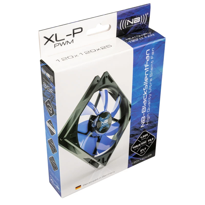 Computer case fan NoiseBlocker BlackSilentFan XLP 120 mm, 2000 RPM, 128 m³/h, 31 dB, 4.5 V, black