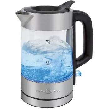 ProfiCook PC-WKS 1229 G electric kettle 1 L 1600 W Stainless steel, Transparent