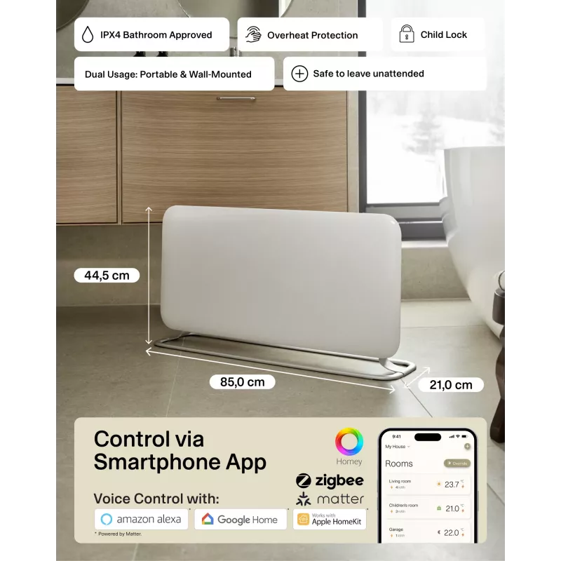 Mill WiFi Panel Heater | PA1500WIFI4A | Panel Heater | 1500 W | Suitable for rooms up to 22 m² | White | IPX4