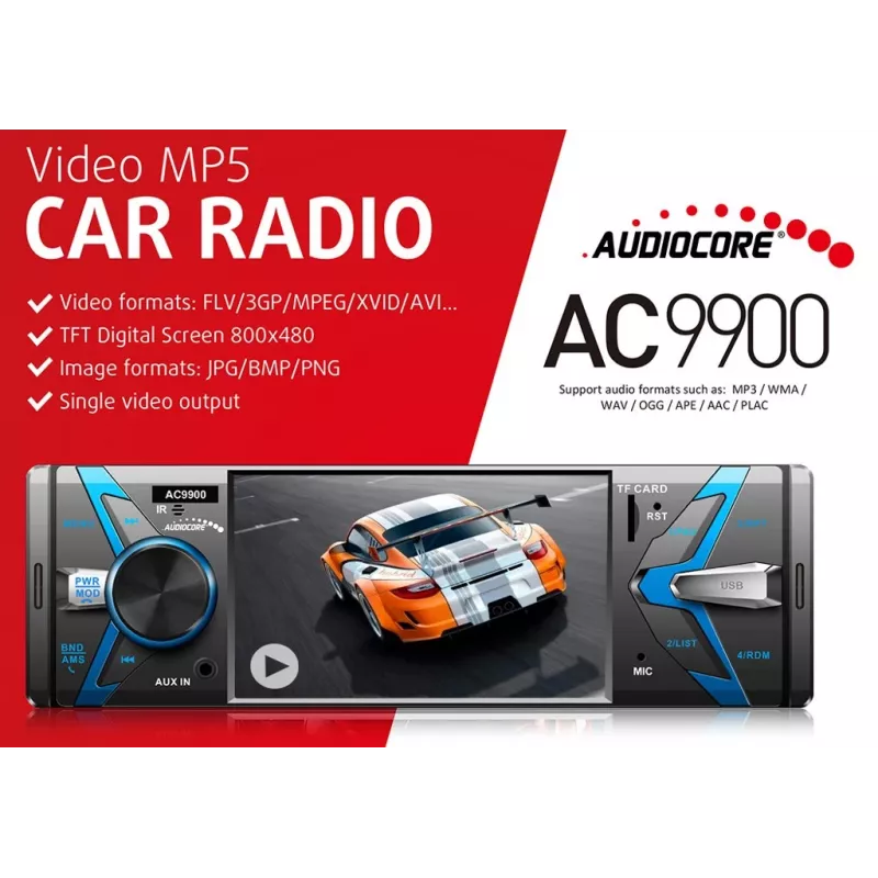 Audiocore AC9900 MP5 AVI DivX Bluetooth handsfree head unit + remote control