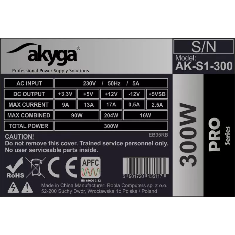 Power Supply Unit Akyga AK-S1-300 300 W