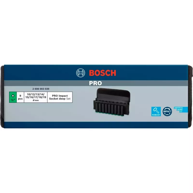 Socket set Bosch PRO 1/2 inch 9-piece, deep black sockets