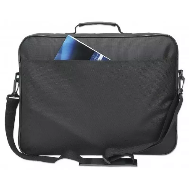 Manhattan Cambridge Laptop Bag 17.3 inch, Clamshell Design, Black, LOW COST, Accessories Pocket, Document Compartment on Back, Shoulder Strap (removable), Equivalent to Targus CN418EU, Notebook Case, Three Year Warranty