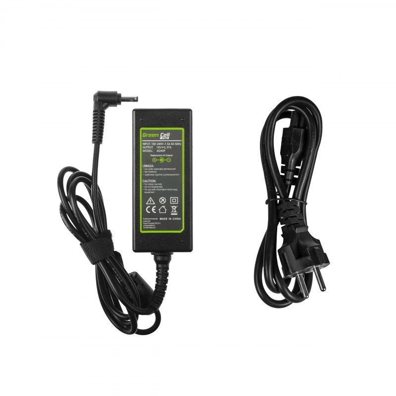 Power adapter Green Cell AD40P 45W for laptops, 19V 2.37A, AC-to-DC, 100–240V input, black