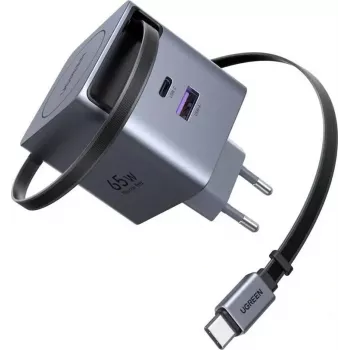 UGREEN X615 65W GaN Fast Charger with 1x USB-C, 1x USB-A and retractable cable (model 65825)
