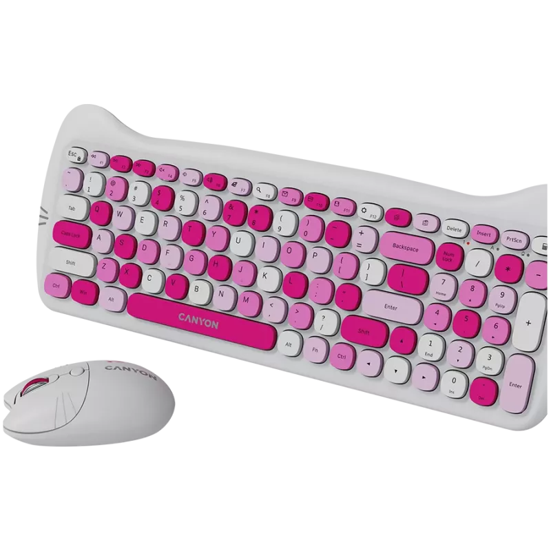 Wireless Keyboard and Mouse Set CANYON HSET-W6 Pink Kitty Edition