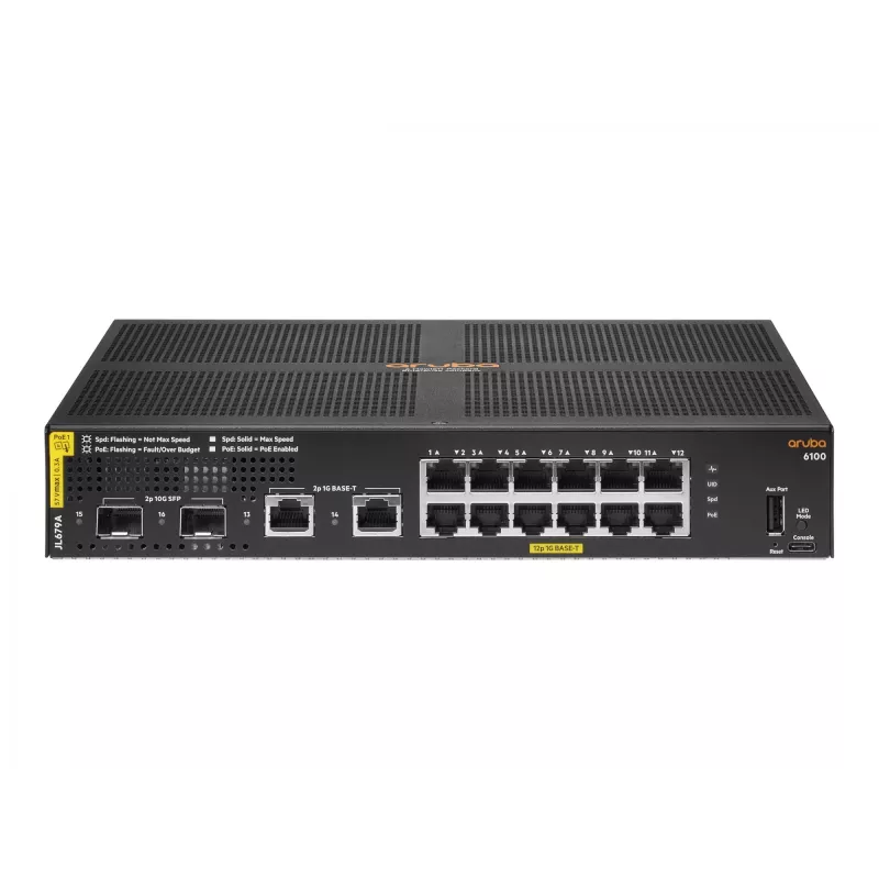 HPE Aruba Networking 6100 12G Class4 PoE 2G/2SFP+ 139W Managed L3 Gigabit Ethernet (10/100/1000) Power over Ethernet (PoE) 1U Black