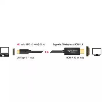 Video cable adapter DeLOCK 85260 USB Type-C HDMI 3 m Black