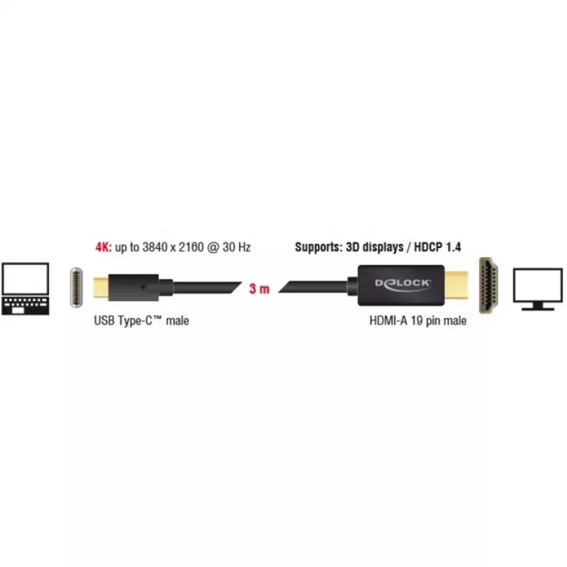 Video cable adapter DeLOCK 85260 USB Type-C HDMI 3 m Black