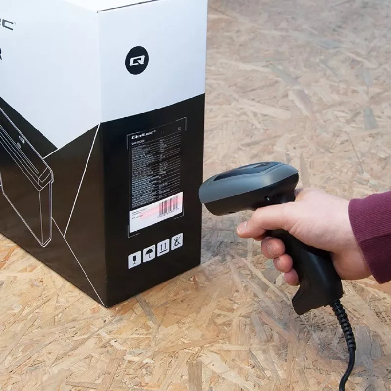 Handheld barcode reader QOLTEC 50863 — 1D/2D scanner, USB wired, LED sensor, black, 5V, 1.8 m cable