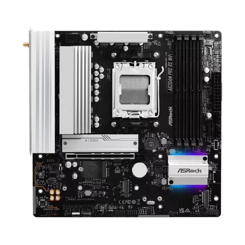 Motherboard ASROCK A620AM PRO RS WIFI AM5 microATX, AMD A620, 4×DDR5, Wi‑Fi, HDMI, DP, 3×M.2, 2×SATA, 7.1 audio, 1Gb LAN