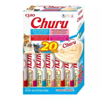 Wet cat treat INABA Churu 20 x 14 g — tuna and seafood flavored mousse tubes