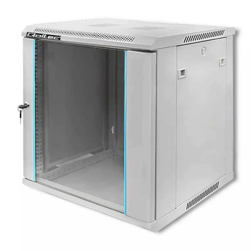 QOLTEC 54485 19-Inch 12U Wall-Mount Rack Cabinet, 600x450x635 mm, Black