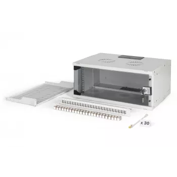 DIGITUS SOHO Pro 4U Wall-Mount Network Set, 19 inch 540x400mm, Light Grey, Includes Cat.6 Patch Panel, Shelf, Power Strip