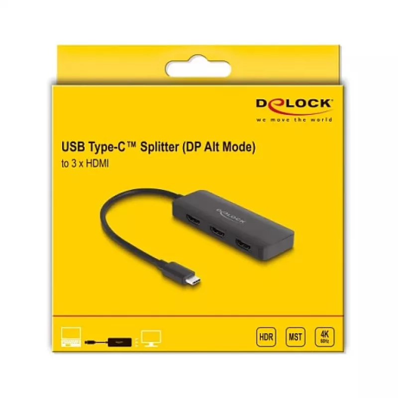 DeLOCK USB Type-C Splitter DP Alt Mode to 3 x HDMI MST 4K 60 Hz