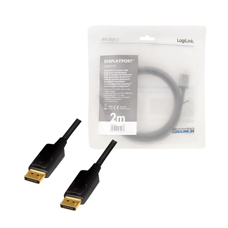 DisplayPort cable LogiLink CDA0101 2 m Black Grey