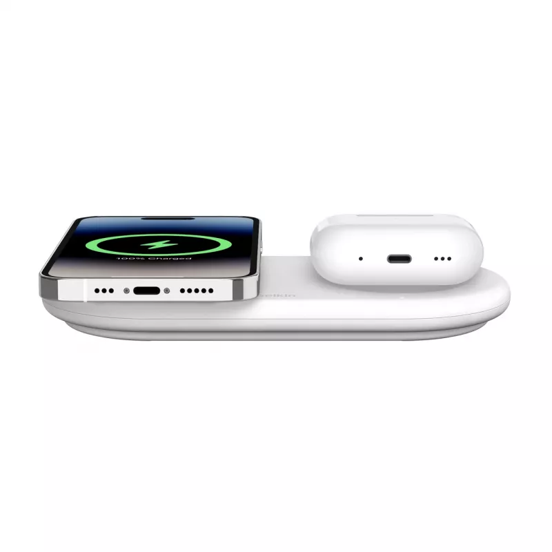 Belkin WIZ021VFWH - 2-in-1 wireless charging pad with Qi2 technology 15 W, white