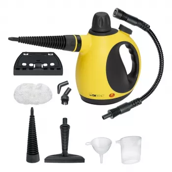 Portable steam cleaner CLATRONIC DR 3653 — 0.25 L water tank, 1050 W, 3.5 bar, 5 m cord, yellow