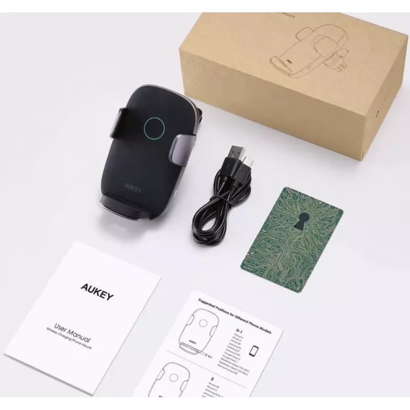 Wireless Charging Phone Mount Aukey HD-C52 — Qi-compatible adjustable-angle car phone holder with wireless charging
