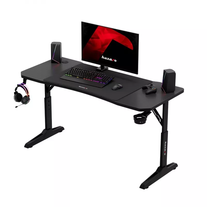 Gaming desk huzaro Hero 3.6 — rectangular 1400×600 mm, height adjustable 560–790 mm, black, H-legs, 15 mm top