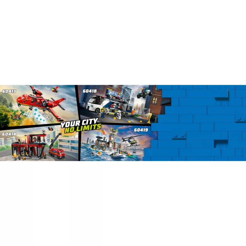 Construction Toy LEGO City Fire Station with Turntable Ladder Vehicle 60414 — 843 pieces, 5 minifigures, 220×320×140 mm